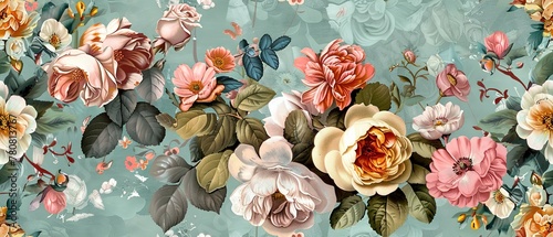 Wallpaper Mural vintage botanical flower bunch. beautiful fantasy vintage wallpaper botanical flower bunch,vintage motif for floral print digital background Torontodigital.ca