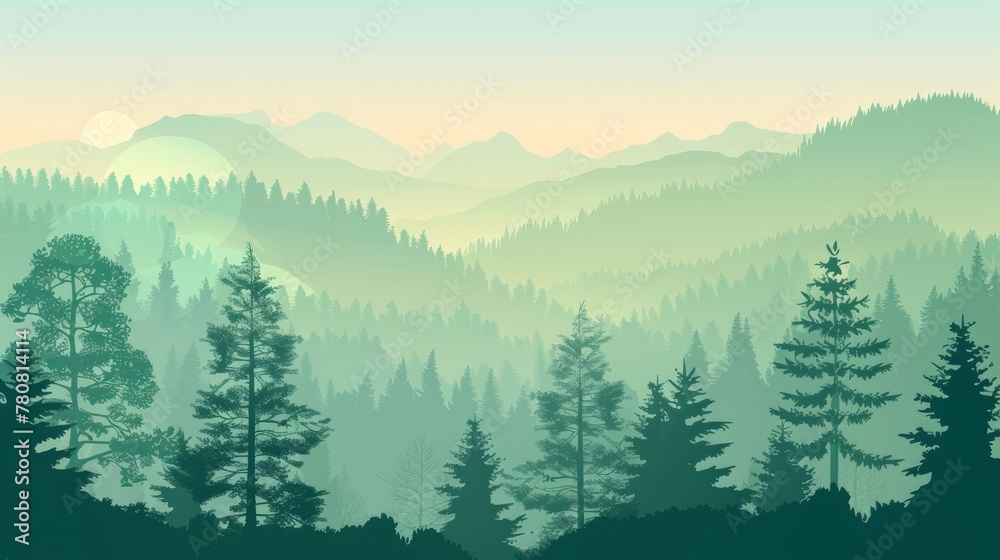 An abstract background with a green silhouette of a forest