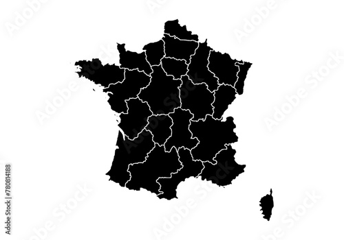 Mapa negro de Francia en fondo blanco.