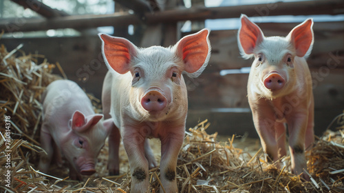 Ecological pigs and piglets at the domestic farm photo