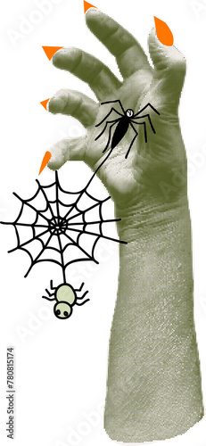 Collage elements hand palm. Halloween halftone zombie hands, severed fingers . Decoration banner for 31 Oktober events. Trendy poster in paper cut style. Vector illustration (ID: 780815174)