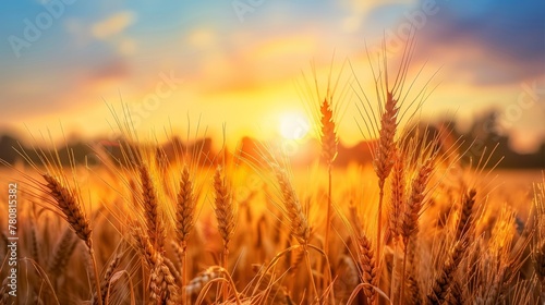 eye level and wheat field at sunrise 