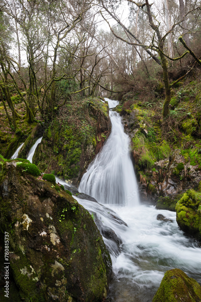 Raxoi and Parafita waterfall around the Raxoi river in Valga, Pontevedra. ribeira forest