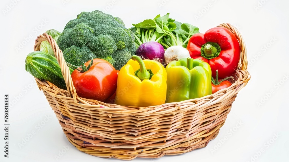 A vibrant assortment of fresh vegetables neatly arranged in a basket