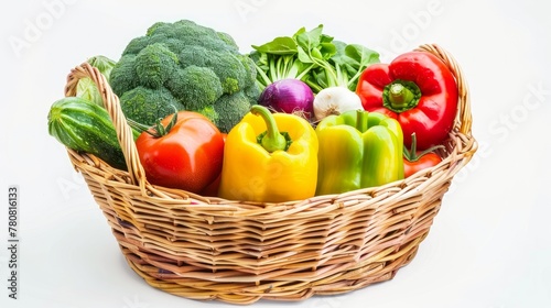 A vibrant assortment of fresh vegetables neatly arranged in a basket