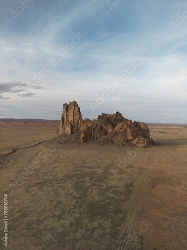 Vertical Aerial image of Church Rock in Kayenta, Arizona on Navajo Nation land near Monument Valley