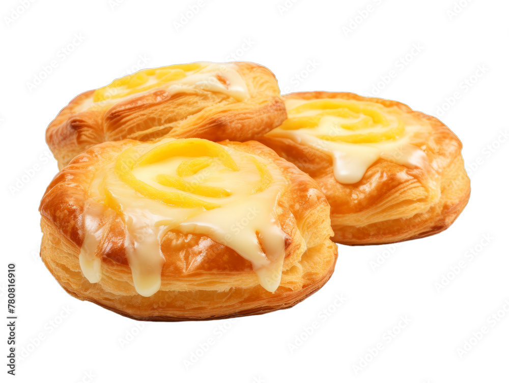 Cheese Danishes isolated on transparent png background. Generative ai Cheese Danishes isolated on transparent png background. Generative ai