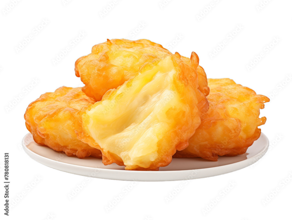 Cheese Fritters isolated on transparent png background. Generative ai Cheese Fritters isolated on transparent png background. Generative ai