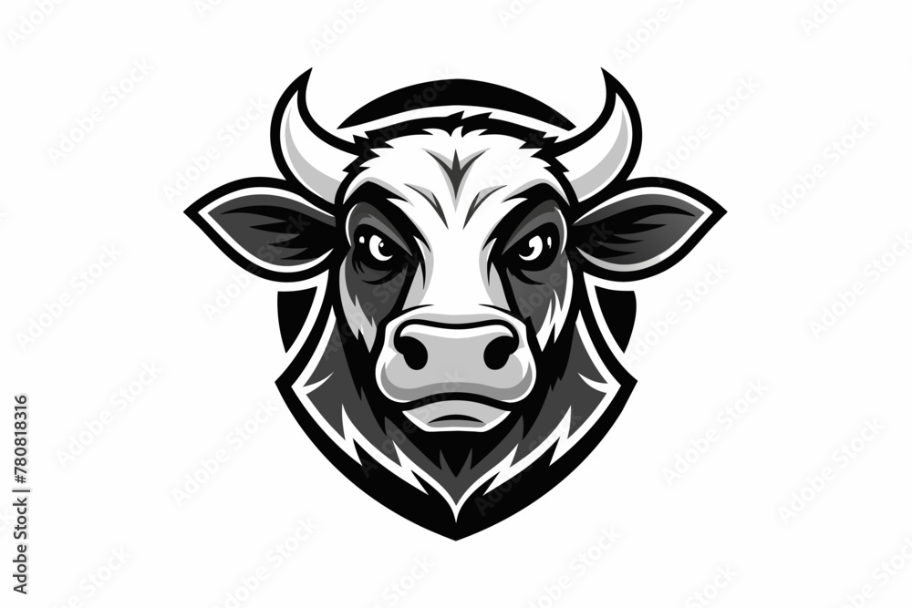 Cow mascot logo vector
with solid black and white color 