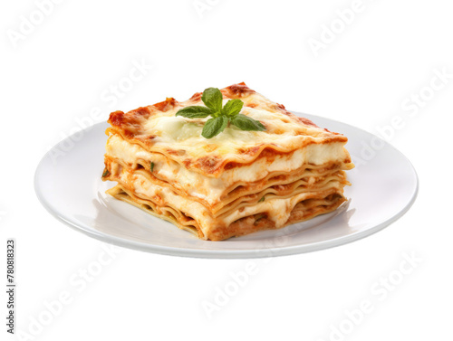 Cheese Lasagna isolated on transparent png background. Generative ai