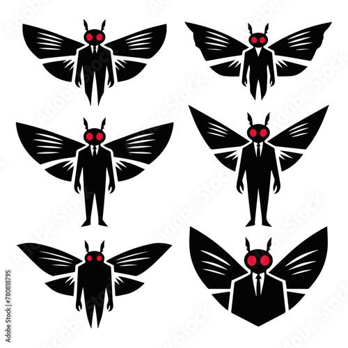 Mothman Cryptid Silhouette Vector Icon Pack: Eerie & Mysterious Designs for Unique Project