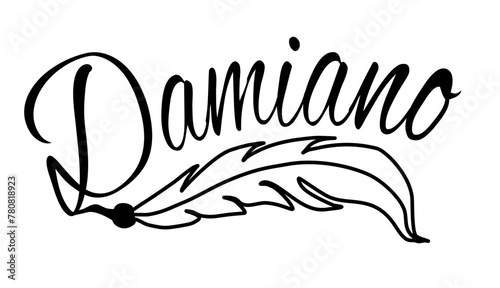 Damiano - black color - name written - Word with feather for websites, baby shower, greetings, banners, cards-shirt, sweatshirt, prints, cricut, silhouette, sublimation
