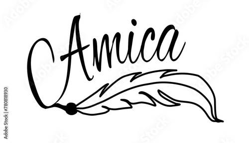 Amica- black color - name written - Word with feather for websites, baby shower, greetings, banners, cards-shirt, sweatshirt, prints, cricut, silhouette, sublimation