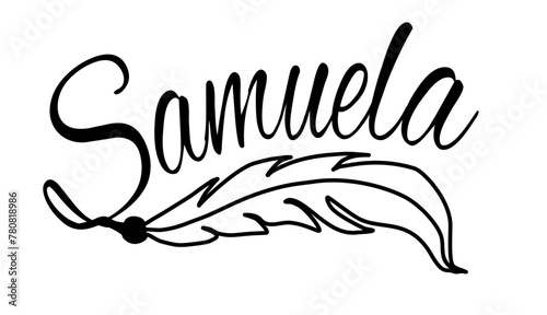 samuela - black color - name written - Word with feather for websites, baby shower, greetings, banners, cards-shirt, sweatshirt, prints, cricut, silhouette, sublimation