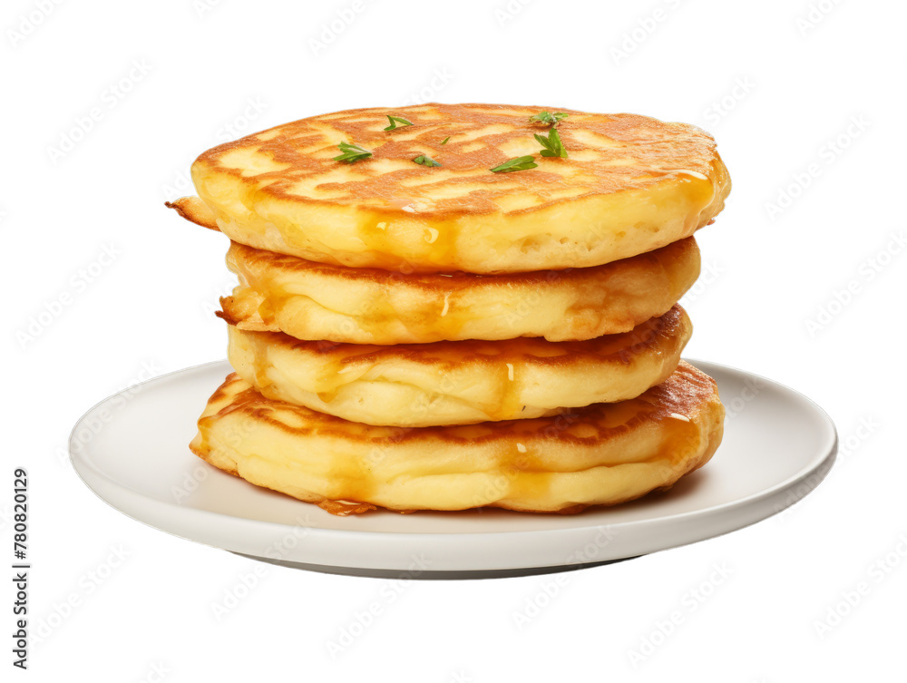 Cheese Pancakes isolated on transparent png background. Generative ai Cheese Pancakes isolated on transparent png background. Generative ai