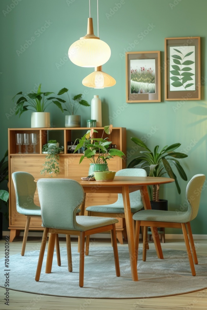 A simple wooden dining room set. Suitable for home decor themes
