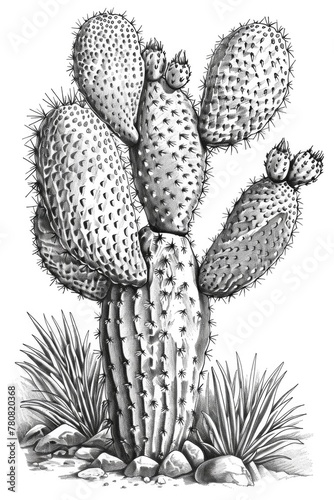 A black and white drawing of a cactus plant, perfect for botanical illustrations