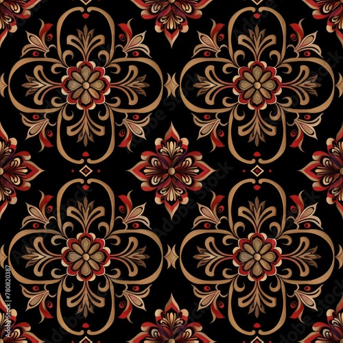 Elegant red and gold floral design on a black background, perfect for adding a touch of sophistication to your projects