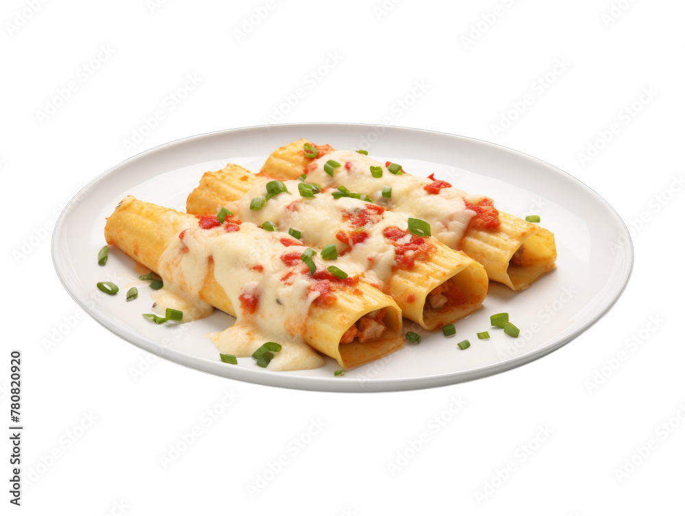 Cheese Manicotti isolated on transparent png background. Generative ai Cheese Manicotti isolated on transparent png background. Generative ai