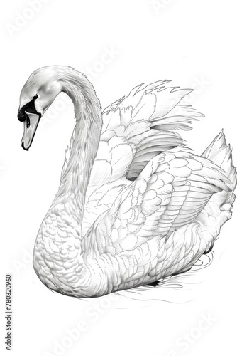 Fototapeta Naklejka Na Ścianę i Meble -  A serene drawing of a swan sitting on calm water. Suitable for nature and wildlife themes