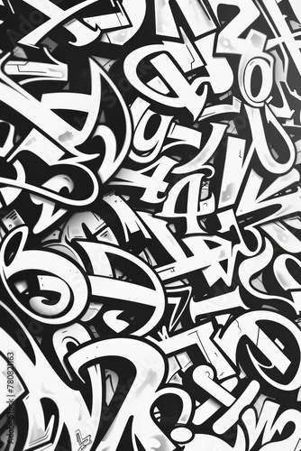 A black and white photograph of graffiti art. Perfect for urban design projects