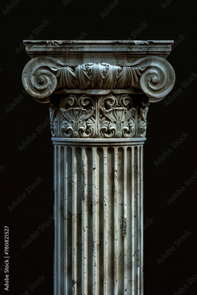 Fototapeta premium Detailed view of a column with a dark backdrop. Ideal for architectural projects