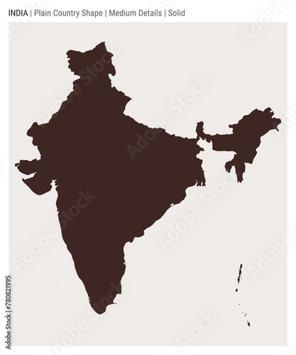 India plain country map. Medium details. Solid style. Shape of India. Vector illustration.
