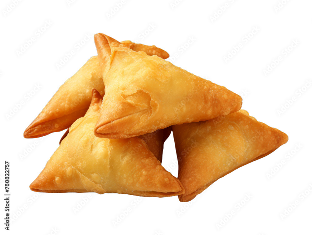 Cheese Samosas isolated on transparent png background. Generative ai