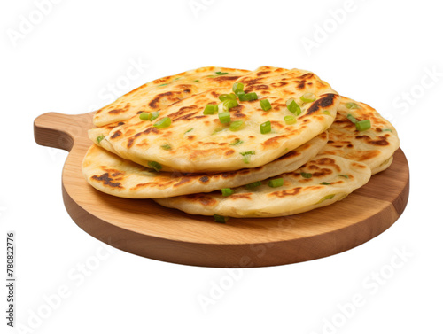 Cheese Scallion Pancakes isolated on transparent png background. Generative ai
