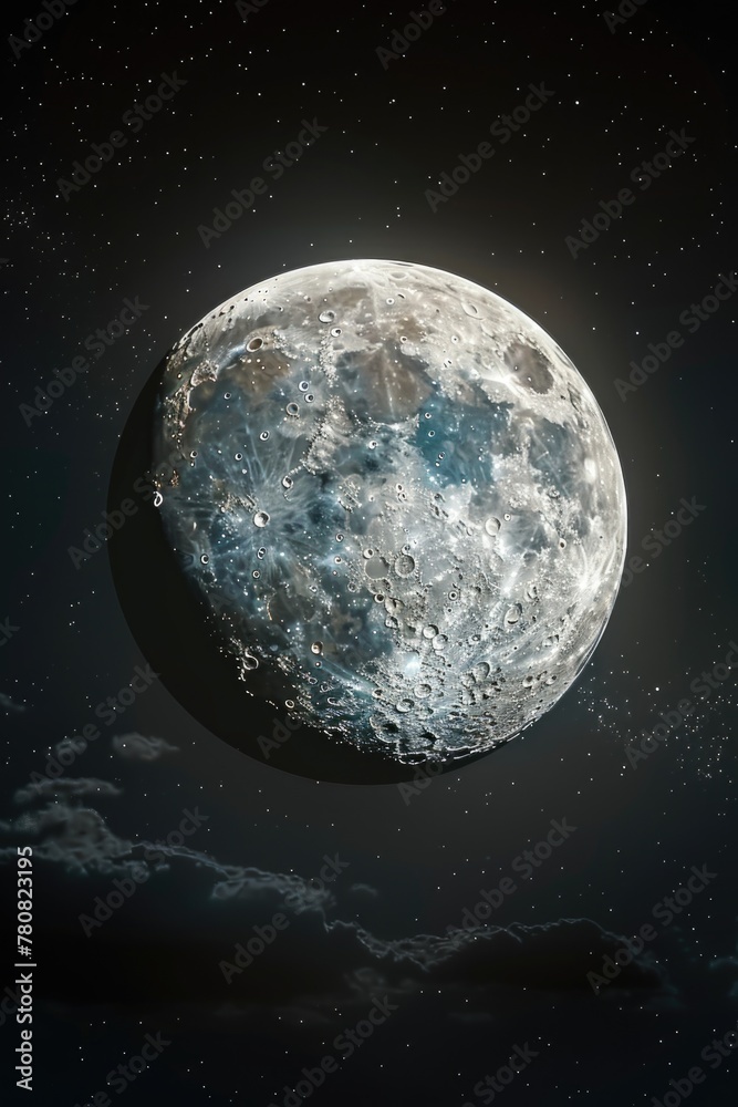 A clear view of the moon shining brightly in the night sky. Suitable for astronomy or nature concepts
