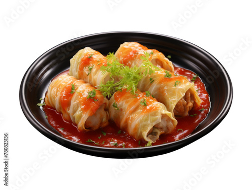 Cheese Stuffed Cabbage Rolls isolated on transparent png background. Generative ai