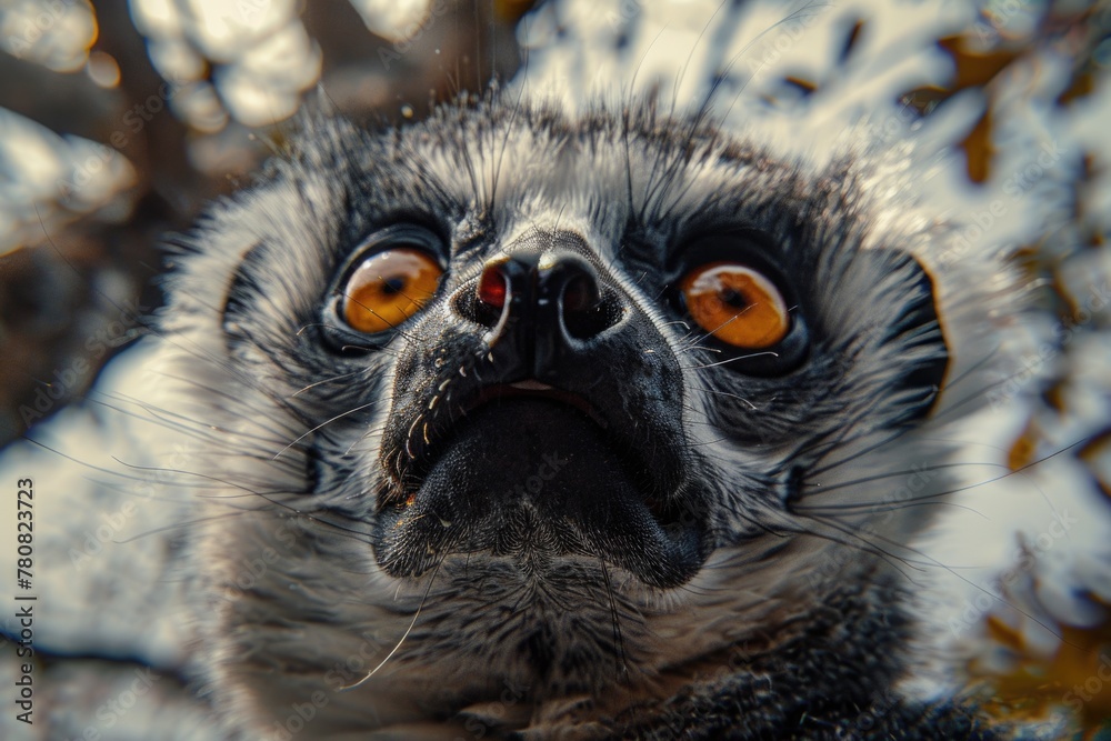 Fototapeta premium A close-up of a lemur looking at the camera. Ideal for wildlife and nature concepts