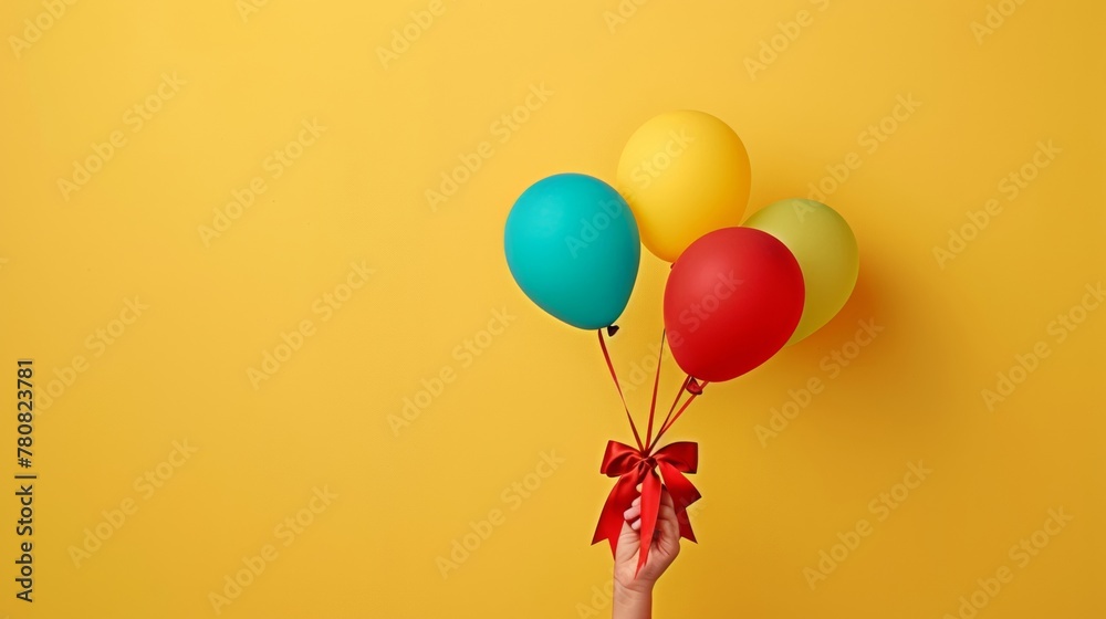 Festive Balloon Joy: Child's Hand Grasping Colorful Balloons Celebrating International Children's Day