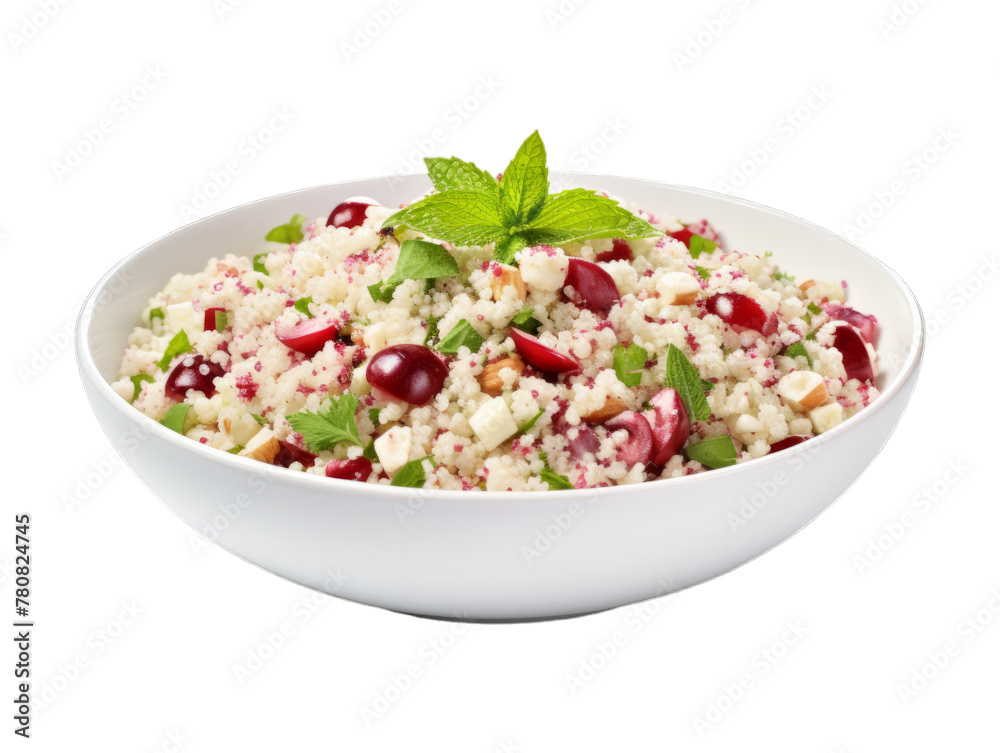 Cherry Couscous Salad isolated on transparent png background. Generative ai Cherry Couscous Salad isolated on transparent png background. Generative ai