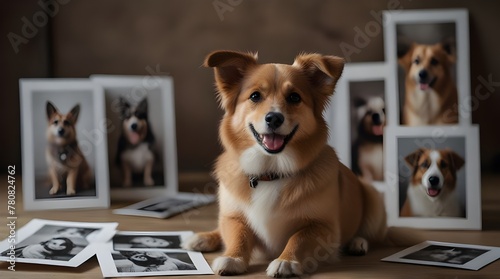 Cute dog among the photos .Generative AI