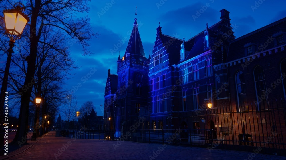 Fototapeta premium Building With Lit Clock Tower at Night