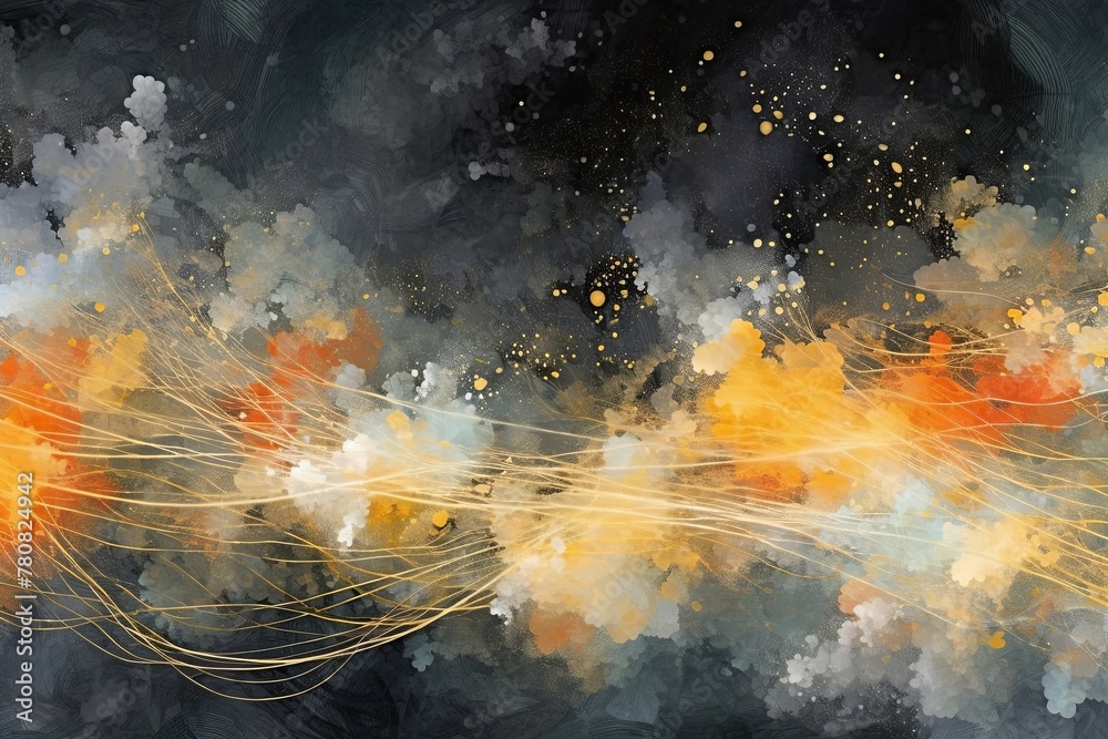 Obraz premium Abstract Connectivity in Data Flow Image a colorful wallpaper illustrating in the style of painting, dark gray and gold, editorial illustrations, whimsical abstract landscapes