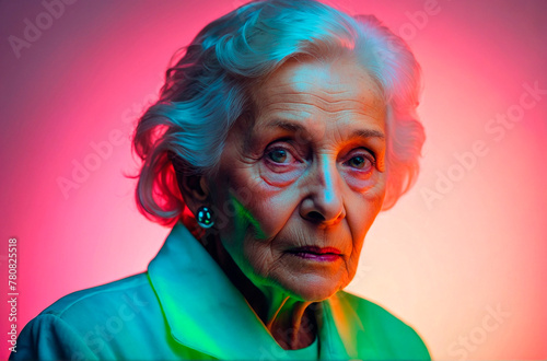 Studio Portrait of an Elderly Woman, Modern Photography on Senior Woman
