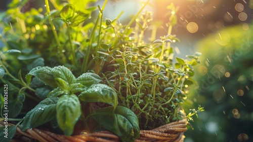 various herbs in the basket 