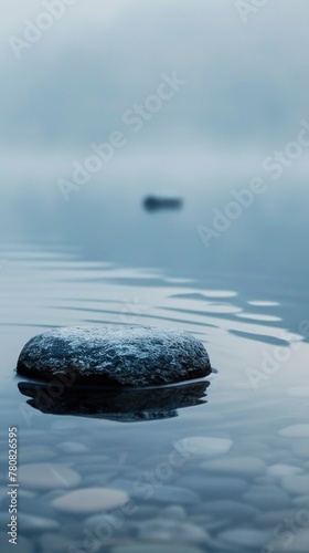 Serene Lakeside Scene with Smooth Stones and Tranquil Waters