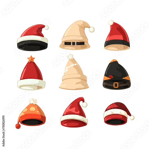 Set christmas santa hat in flat style isolated . Vector illustration