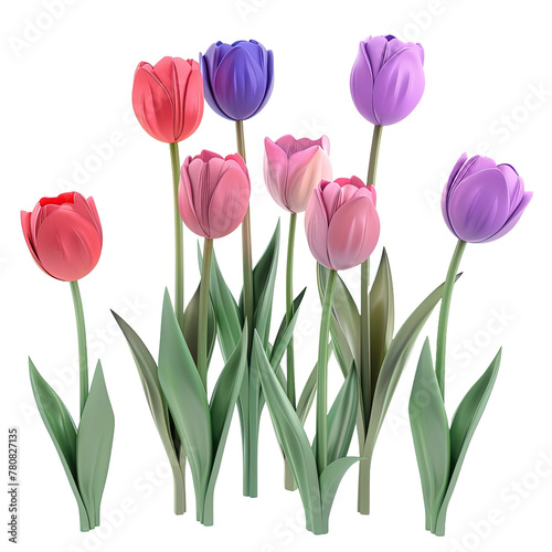 3d render illustration of plastic tulip flowers on transparent background  png 