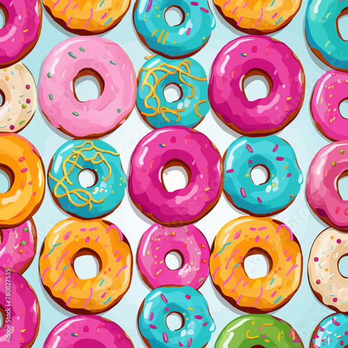 Repeating pattern of colorful donuts, illustration vector
