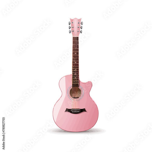 Pink acoustic guitar isolated vector illustration