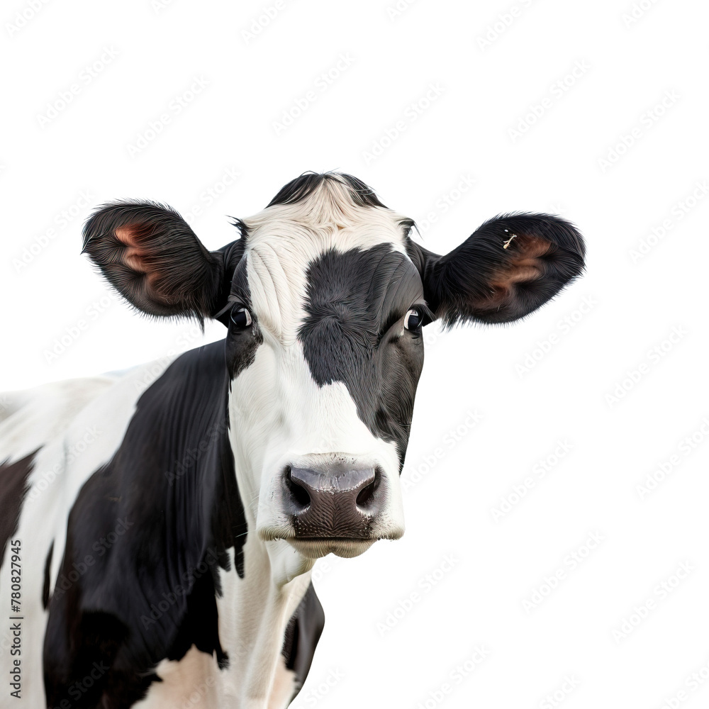 Black and white cow on transparent background, png	