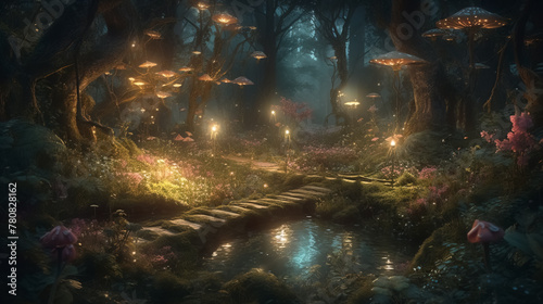 Fairy illuminated woodland  surreal fantasy art