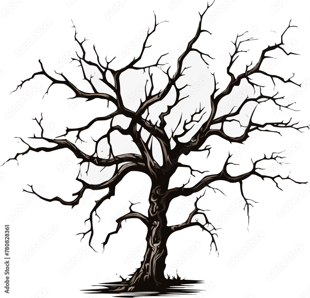 Dead tree vector illustration silhouette. Illustration of trees and branches without leaves