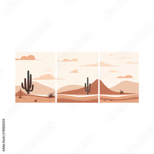 Desert | Minimalist and Simple set of 3 Line White background - Vector illustration