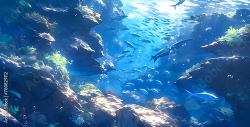  Underwater Reef Ecosystem with Fishes Digital Painting photo