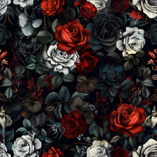 Dark Gothic Romance Repeating Pattern Wallpaper with Roses © jessie z